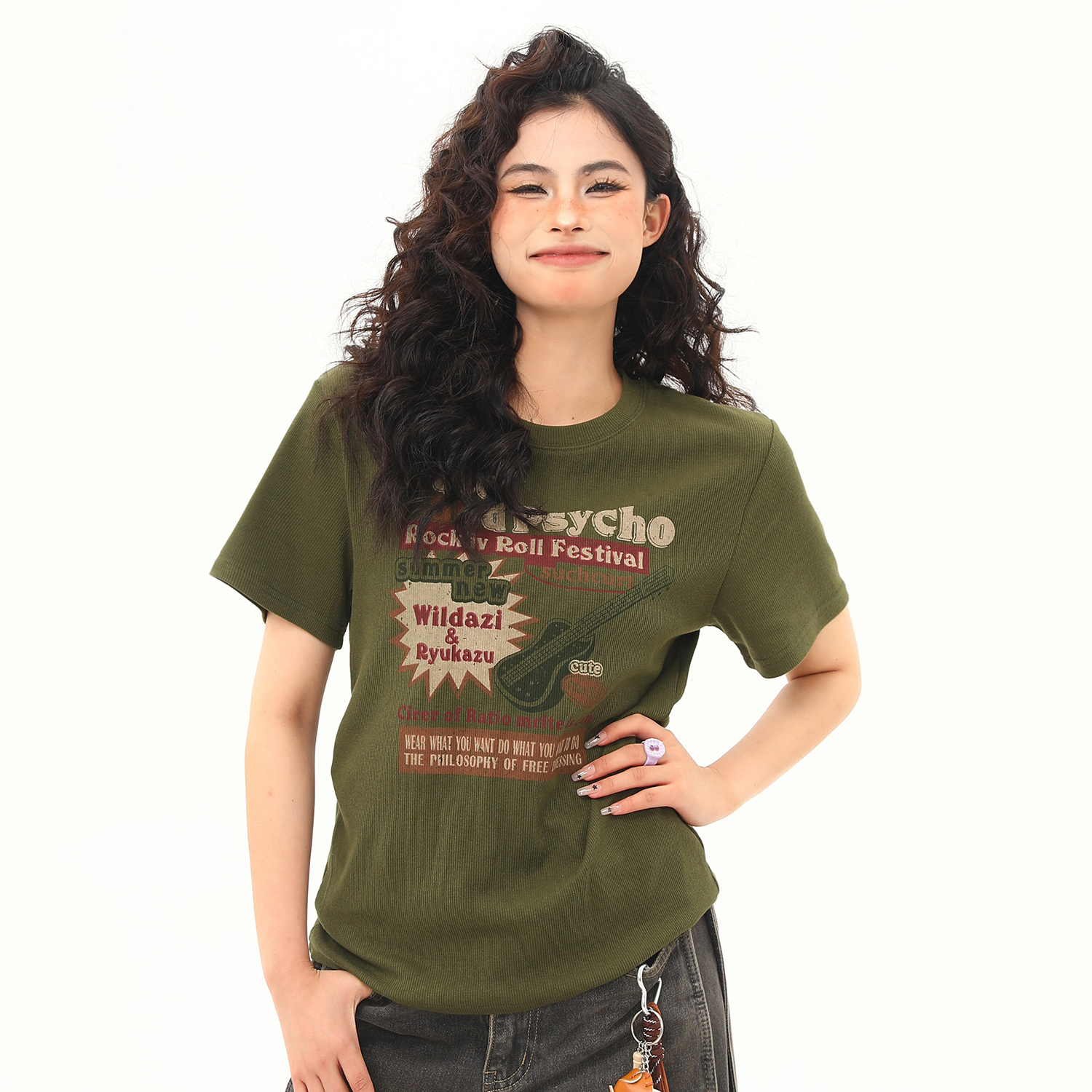 紋理面料美式復古正肩短袖T恤女微寬鬆短款顯瘦上衣夏