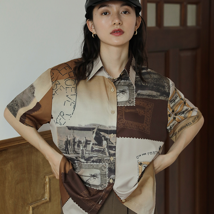 復古港風短袖襯衫女2025年夏季新款顯瘦時尚感寬鬆襯衣上衣