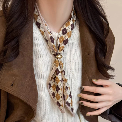 法式復古抽拉系脖絲巾項鍊女春季新款波點領巾長條毛衣鏈圍巾配飾