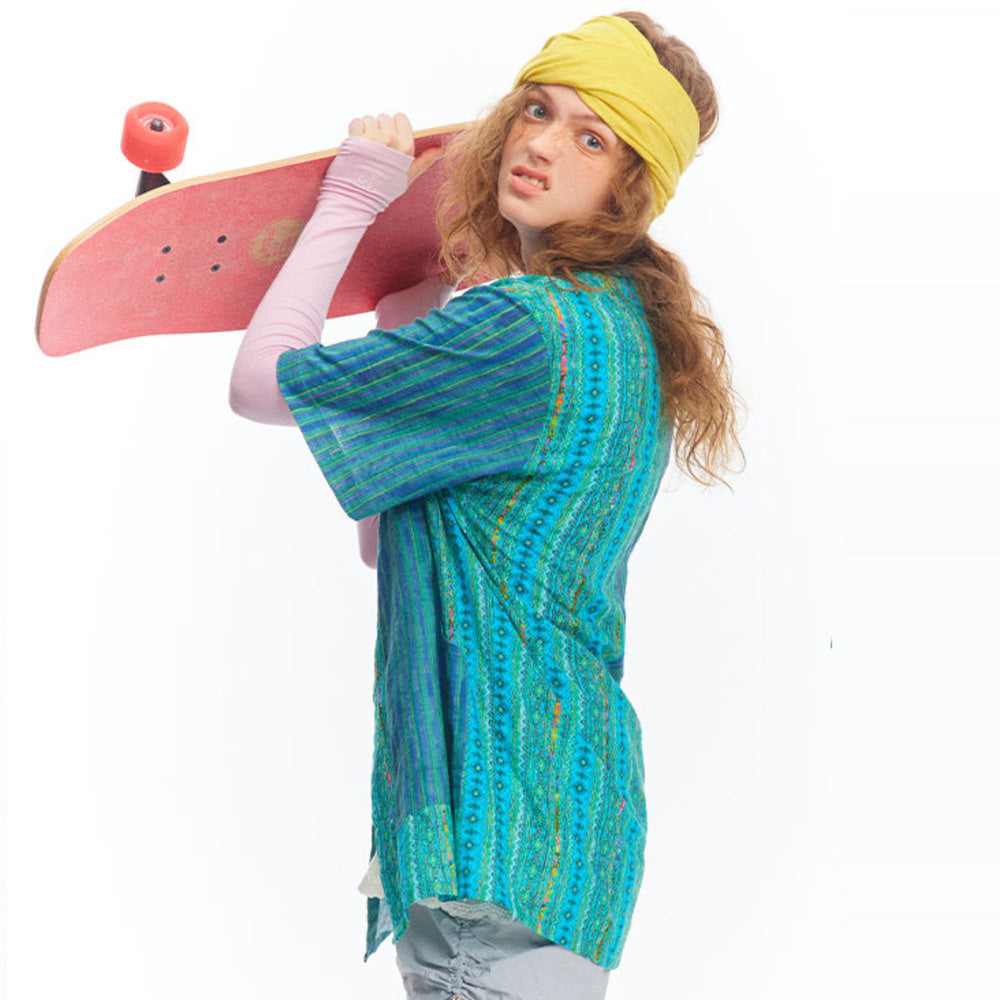 春夏新款湖藍色國潮民族風短袖襯衫女vintage上衣