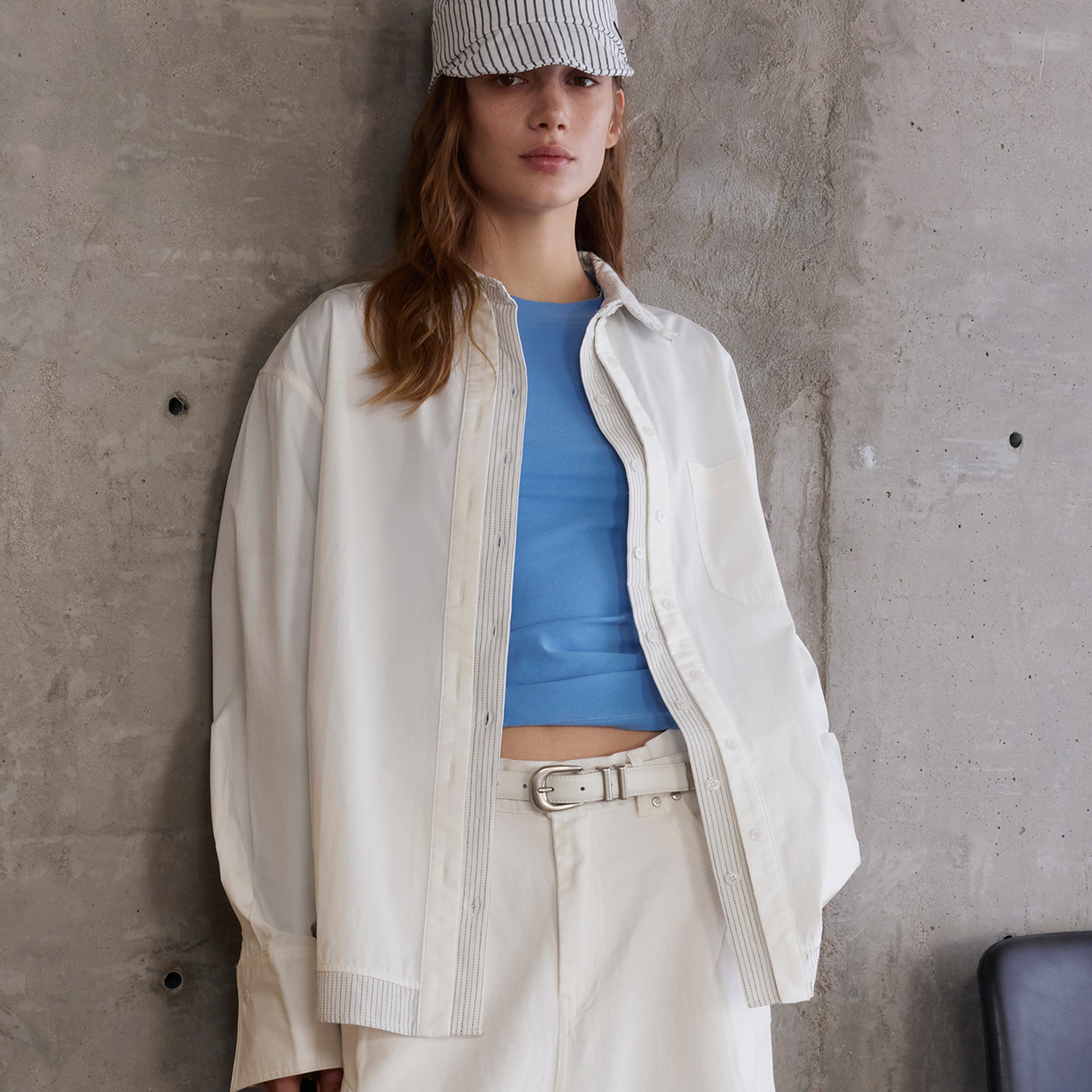 日系復古撞色條紋拼接假兩件襯衫女秋季休閒百搭襯衣外套