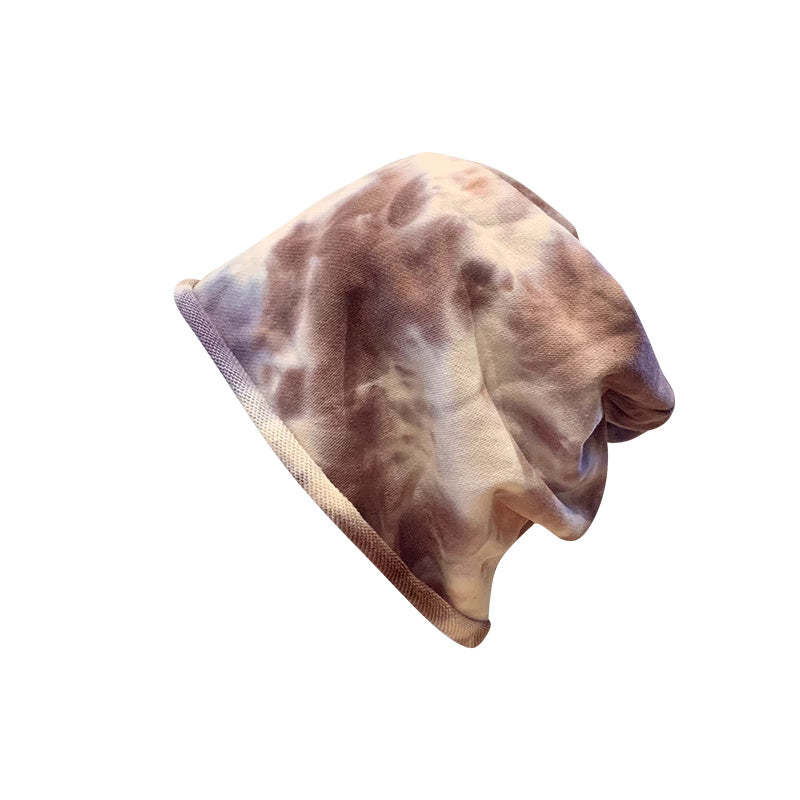 美式復古紮染堆堆帽子女卷邊顯臉小街頭休閒針織素顏包頭冷帽頭巾