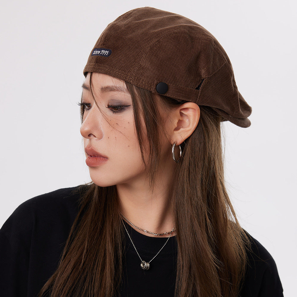 美式辣妹咖啡色反戴前進帽女街頭棕色畫家貝雷帽偵探報童帽子