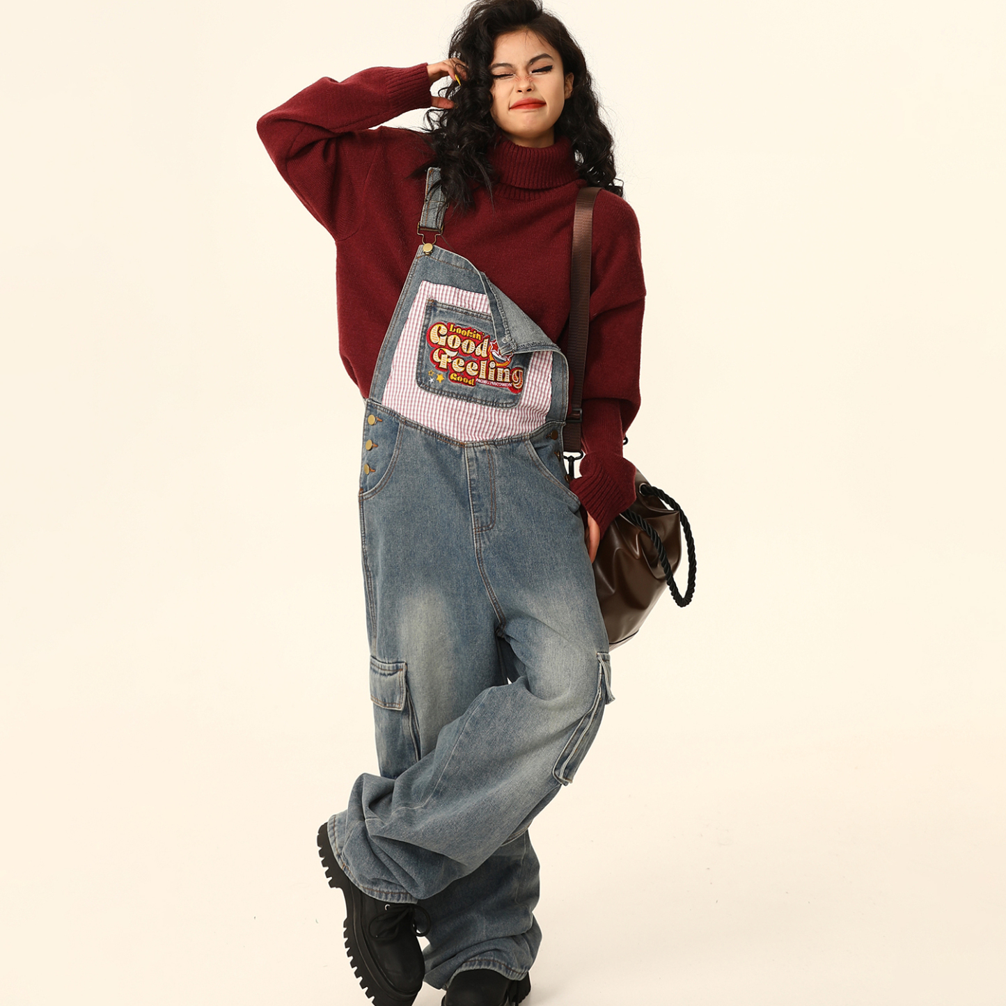 美式復古顯瘦小個子工裝牛仔背帶褲女寬鬆闊腿連體褲秋季