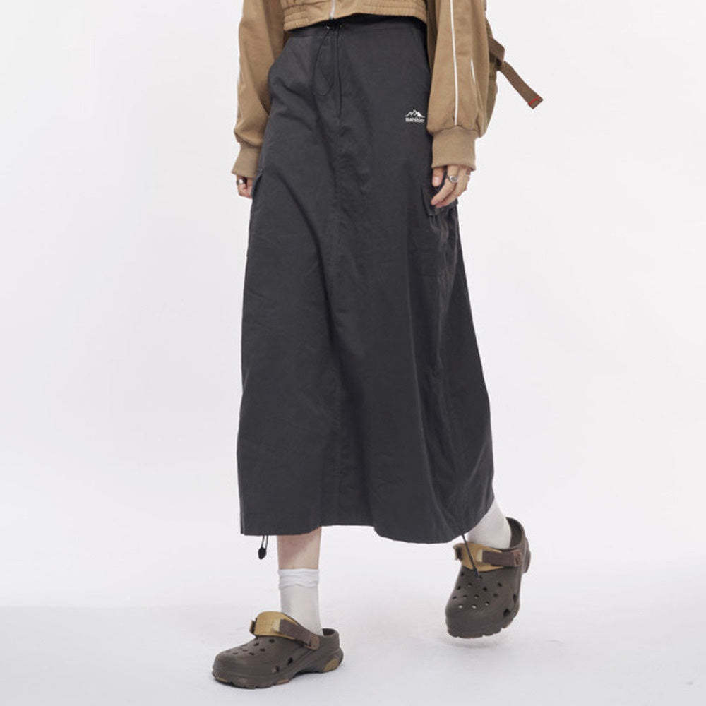 美式街頭復古辣妹露營風徒步百搭高腰口袋工裝裙長裙女