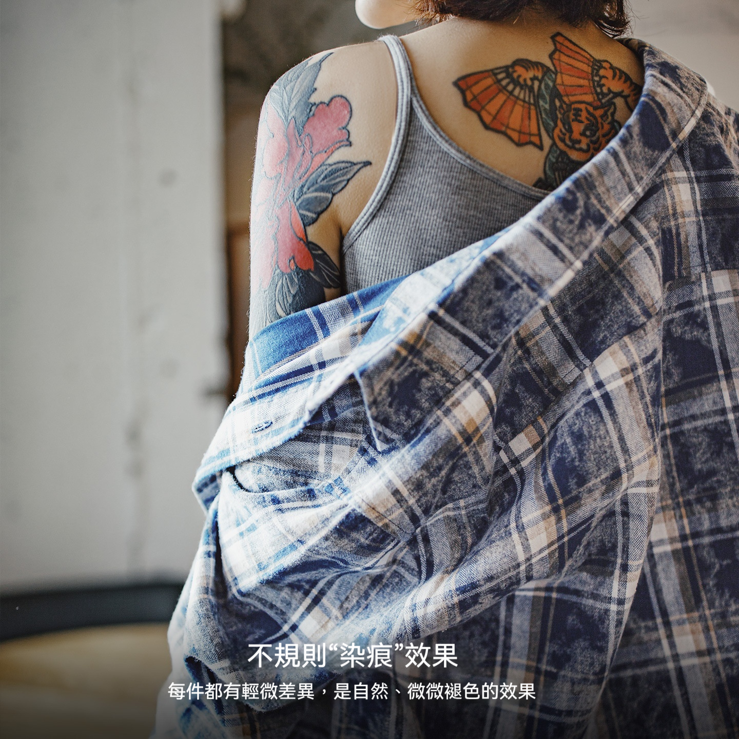 美式復古藏青色格子紋翻領寬鬆磨毛長袖休閒襯衫上衣外套女秋