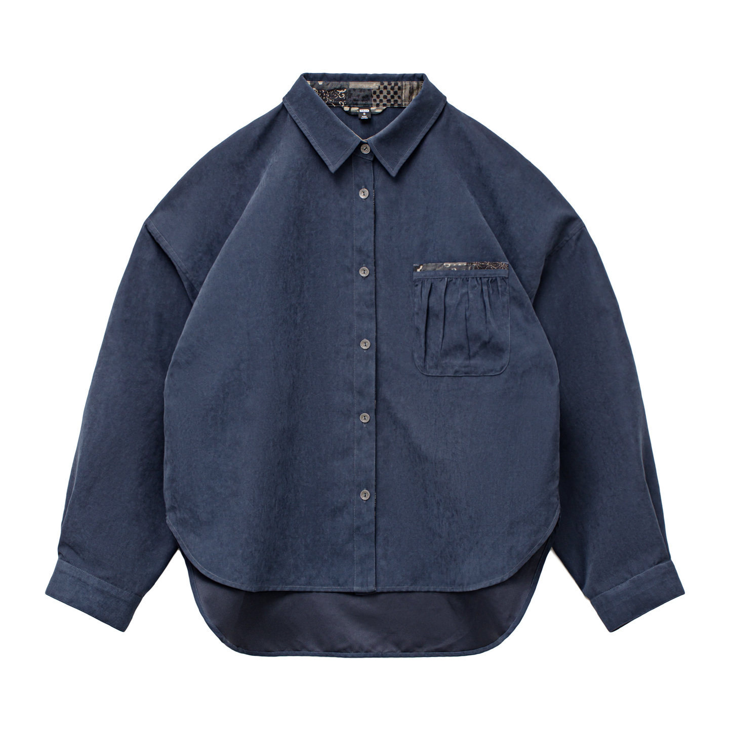 深藍純色美式復古桃皮絨翻領襯衫長袖上衣寬鬆外套襯衣女士春