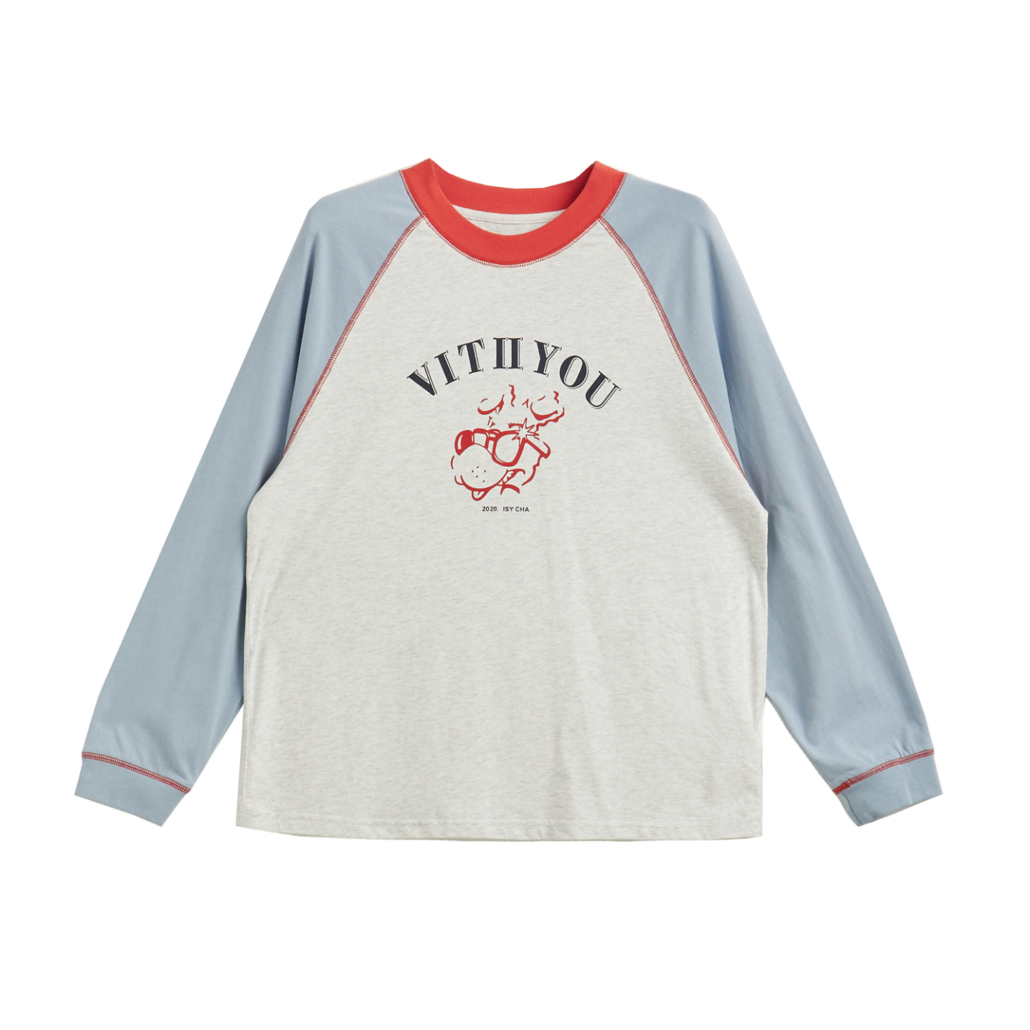 撞色插肩長袖t恤女早秋秋季寬鬆慵懶風正肩內搭打底衫小個子上衣