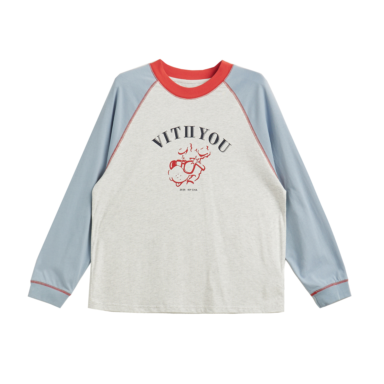 撞色插肩長袖t恤女早秋秋季寬鬆慵懶風正肩內搭打底衫小個子上衣