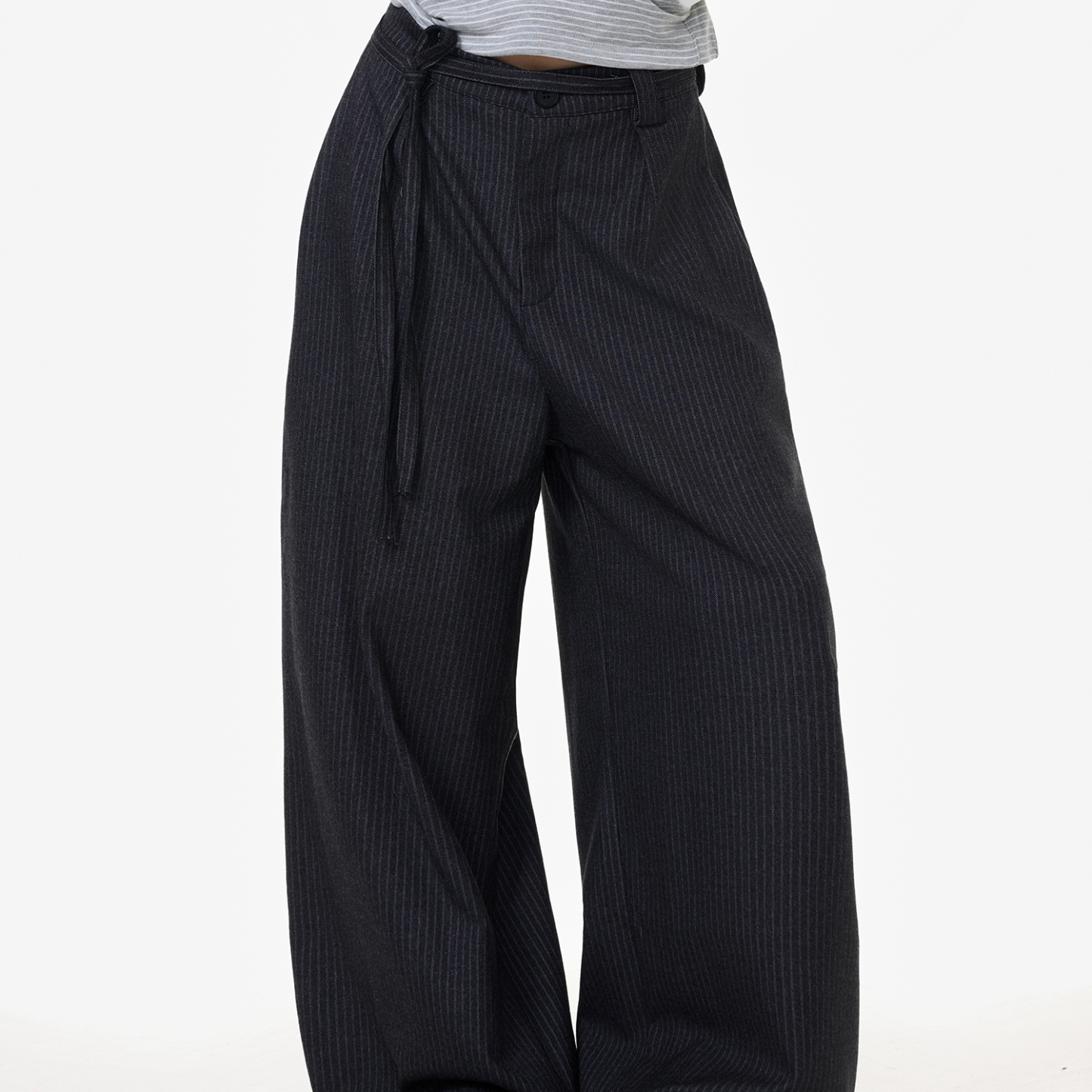 美式復古條紋西裝休閒褲女高級感垂墜感鬆弛慵懶闊腿褲子