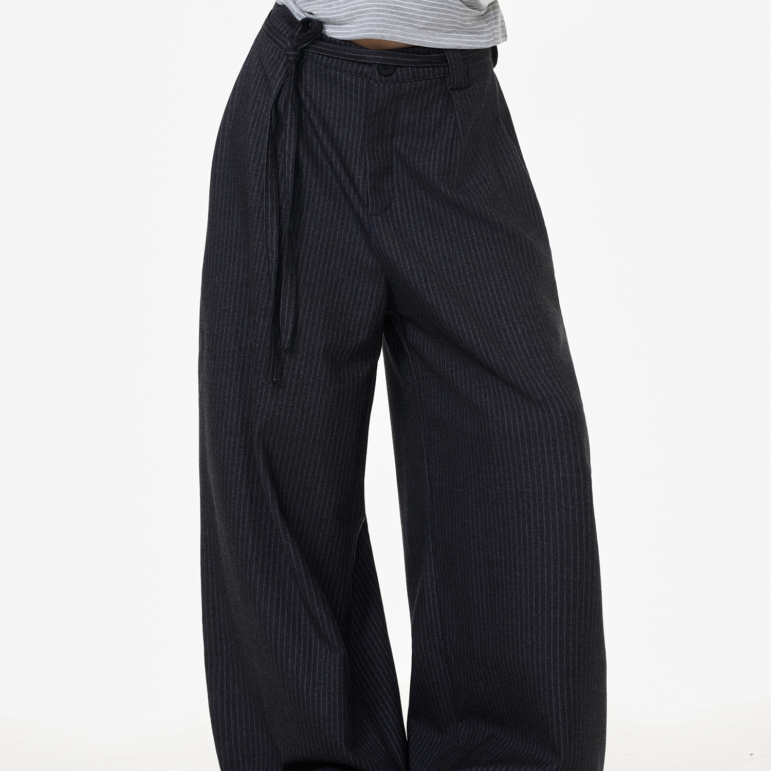 美式復古條紋西裝休閒褲女高級感垂墜感鬆弛慵懶闊腿褲子