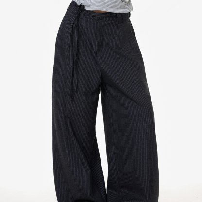 美式復古條紋西裝休閒褲女高級感垂墜感鬆弛慵懶闊腿褲子