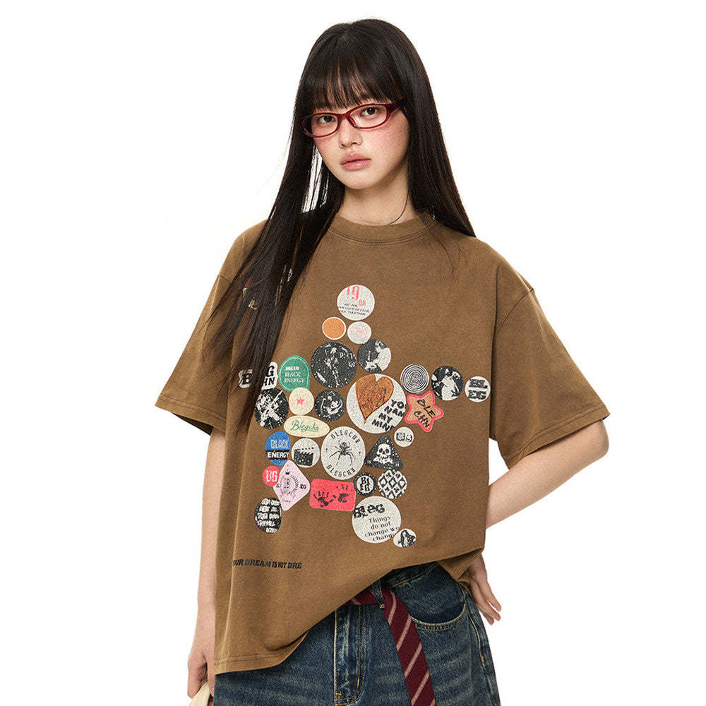 美式復古寬鬆短袖T恤女2025年夏季小眾設計感潮牌半袖女
