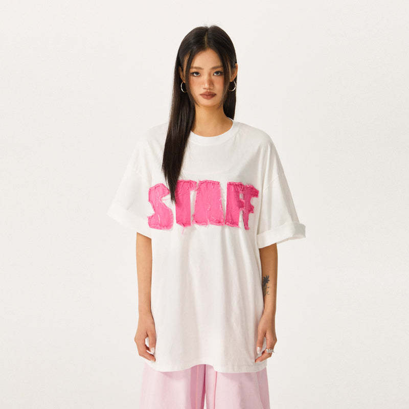 美式復古字母街頭中性風短袖T恤女夏季寬鬆上衣