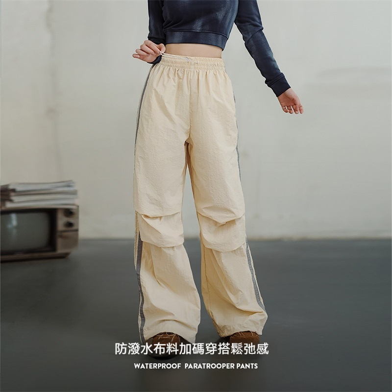 馬登女裝 美式條紋傘兵褲防潑水戶外運動直筒褲闊腿工裝褲街舞褲春秋女