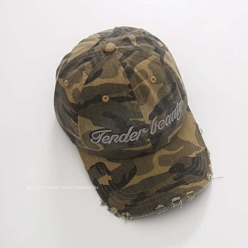 美式戶外工裝甜酷辣穿搭粉色迷彩鴨舌帽子女復古潮牌顯臉小棒球帽