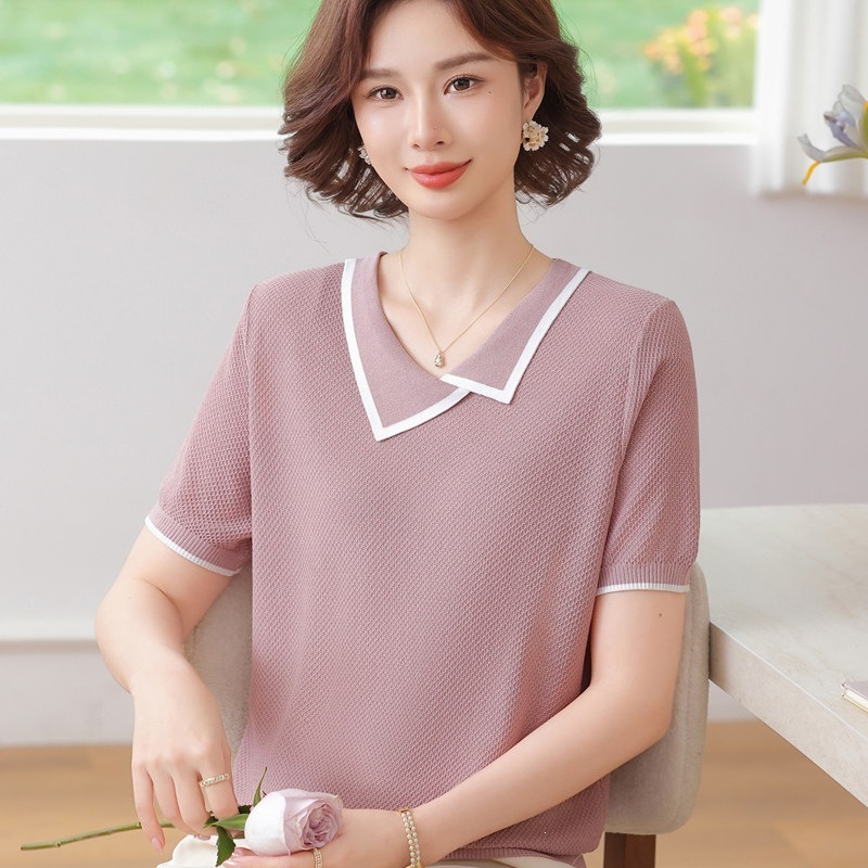 洋氣冰絲短袖T恤中年女裝夏裝2026新款薄小衫中老年夏季上衣
