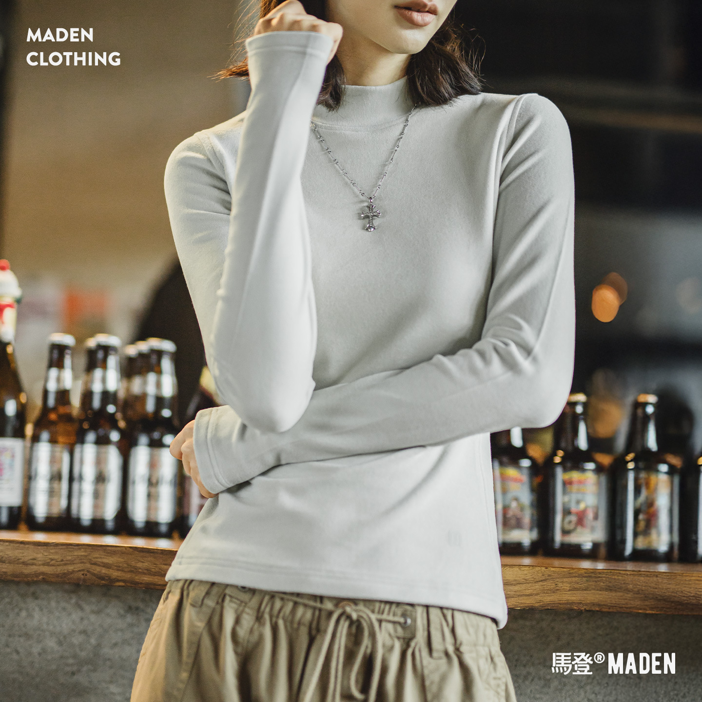 半高領正肩加厚磨毛保暖絨內搭修身長袖T恤上衣打底衫女秋冬