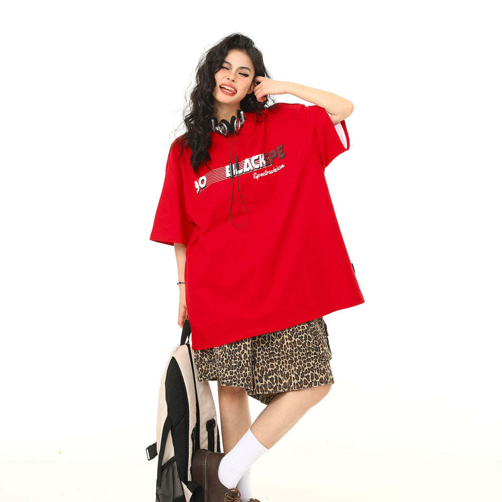 美式復古街頭寬鬆闊腿豹紋短褲女多口袋工裝五分褲子