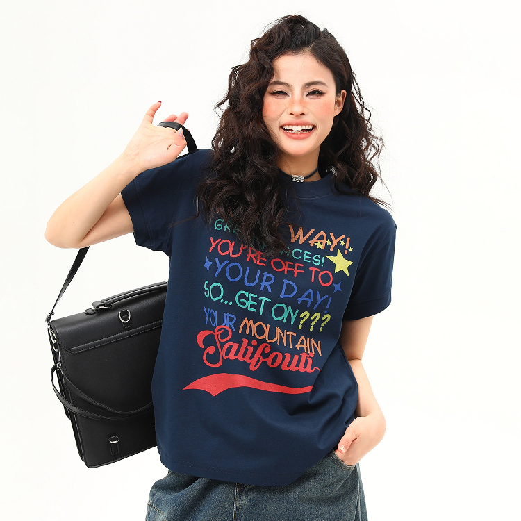 美式復古字母印花圓領正肩T恤女夏季新款休閒百搭短袖