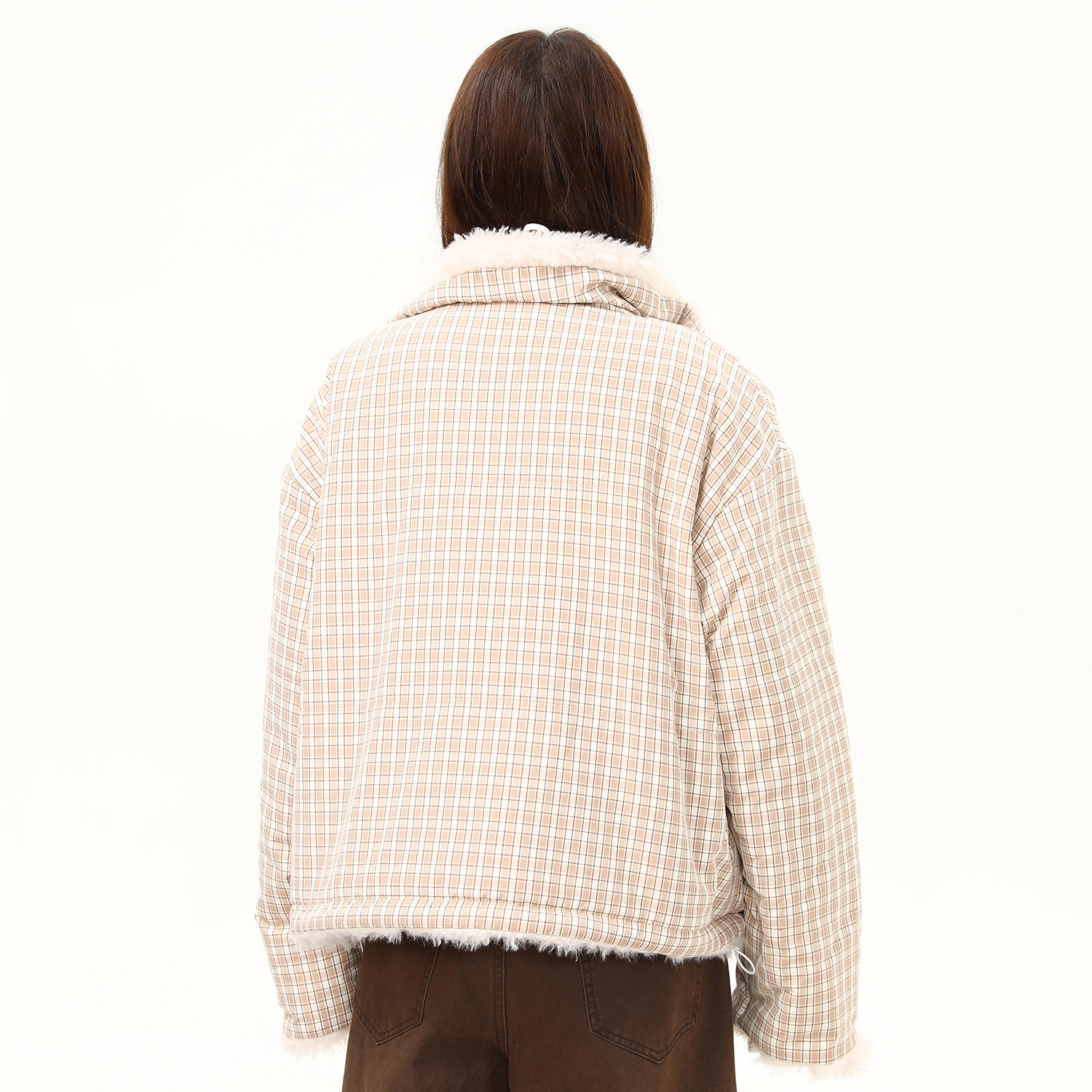 美式復古雙面穿格子棉服外套女冬季新款加絨百搭寬鬆棉襖