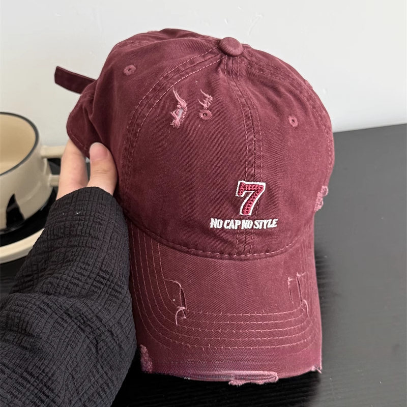 日系水洗牛仔數位7鴨舌帽帽子女顯臉小棒球帽夏