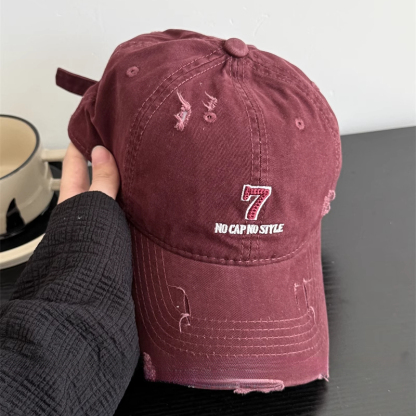 日系水洗牛仔數位7鴨舌帽帽子女顯臉小棒球帽夏