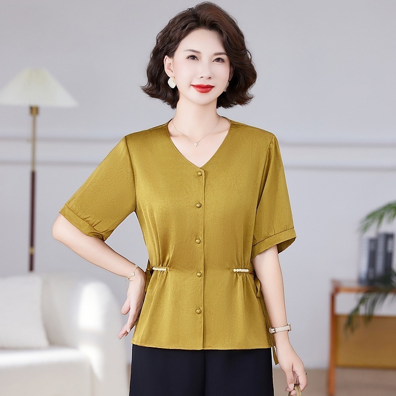夏裝襯衫洋氣質新中式减齡新款中老年裝夏季時尚休閒短袖襯衣