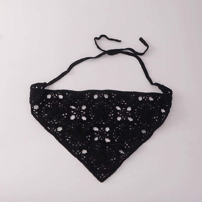 美式復古休閒手工針織發帶女個性棉線鉤花街頭辣妹風三角巾頭巾帽