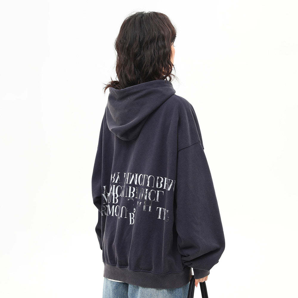 美式復古字母印花做舊重磅潮牌連帽衛衣女春季外套