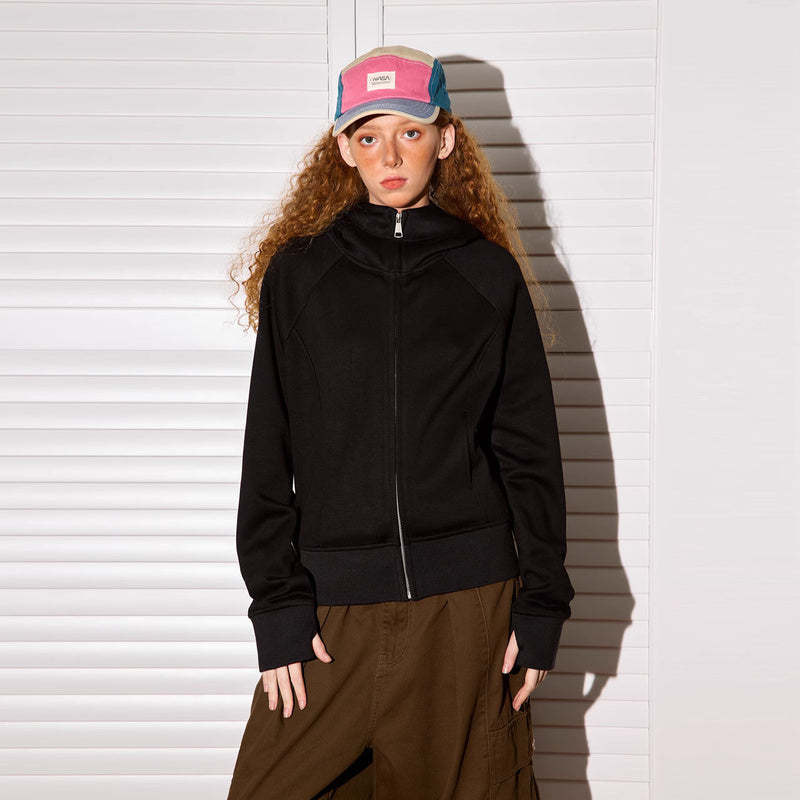 美式連帽修身開衫衛衣女春秋短款雙拉鍊顯瘦辣妹外套