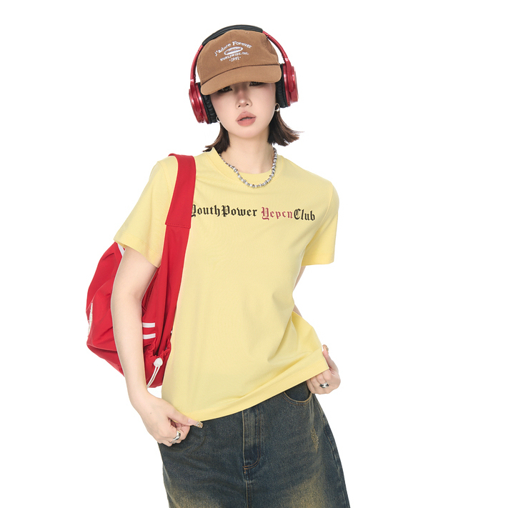 2025新款正肩短袖T恤女夏季潮牌心形印花街頭風潮流短款半袖上衣