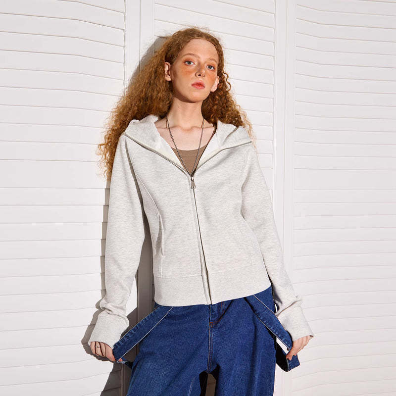 美式連帽修身開衫衛衣女春秋短款雙拉鍊顯瘦辣妹外套