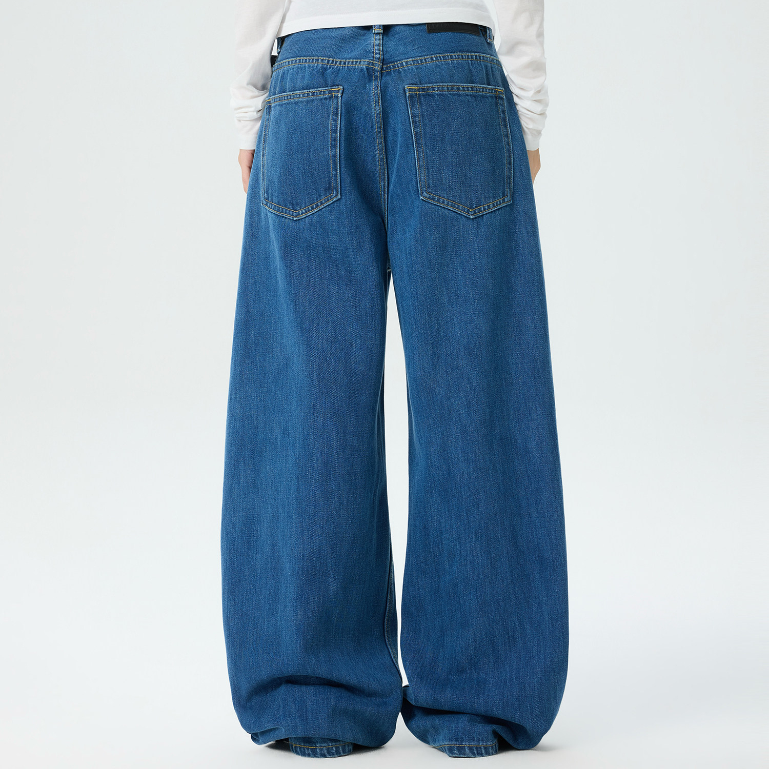 美式復古街頭水洗深藍色牛仔褲女寬鬆直筒百搭闊腿褲子