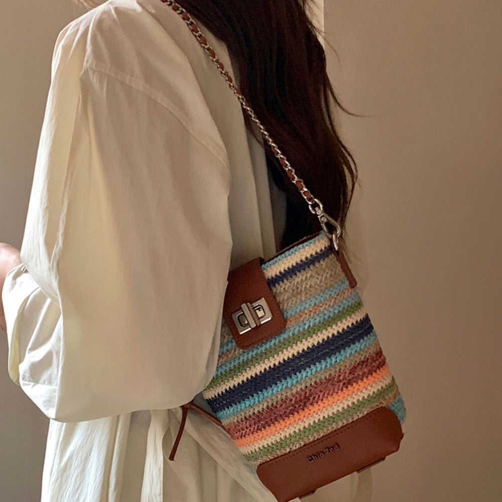 彩虹橋水桶包包女式2025新款春夏小包編織單肩斜挎包