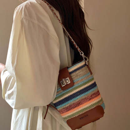 彩虹橋水桶包包女式2025新款春夏小包編織單肩斜挎包