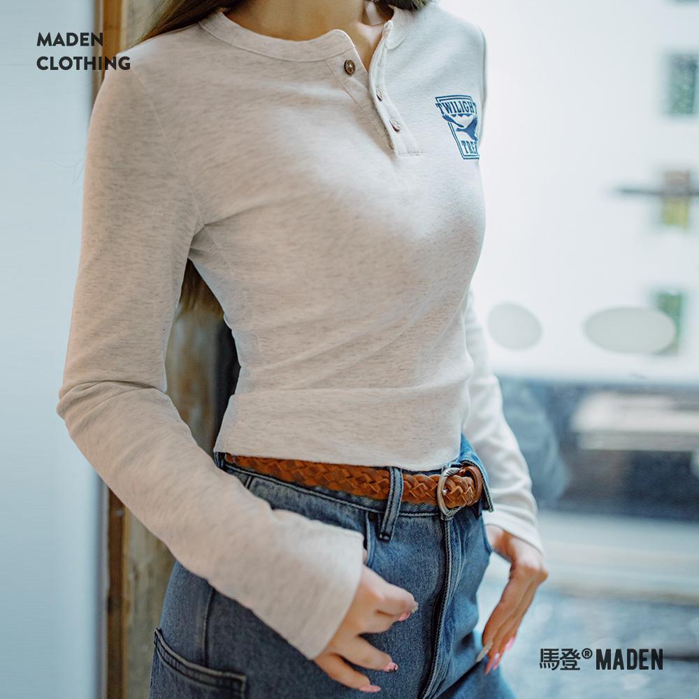 暮光之城印花亨利衫格雷系高智風打底衫復古柔感淺春系長袖女