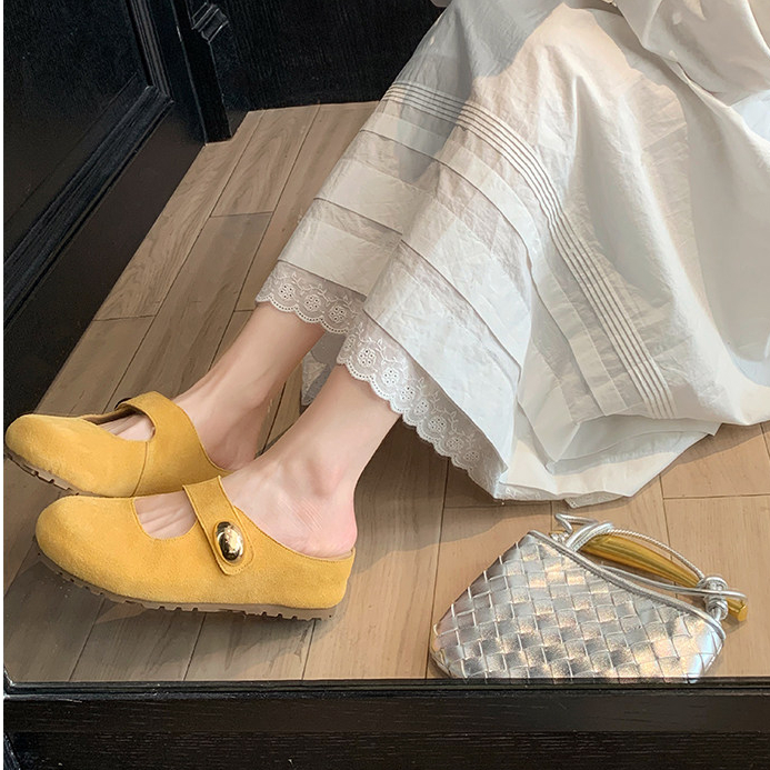 小金豆圓頭軟萌增高厚底瑪麗珍勃肯半拖鞋女夏季