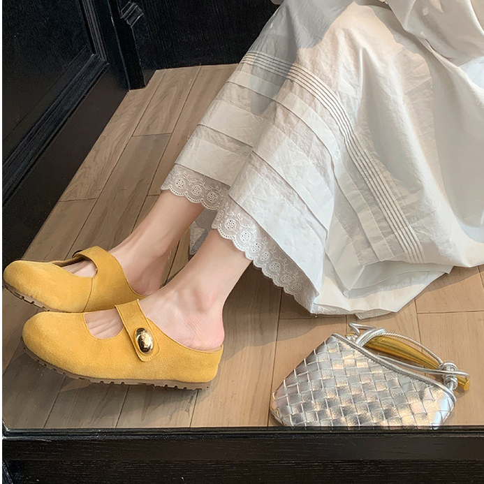 小金豆圓頭軟萌增高厚底瑪麗珍勃肯半拖鞋女夏季