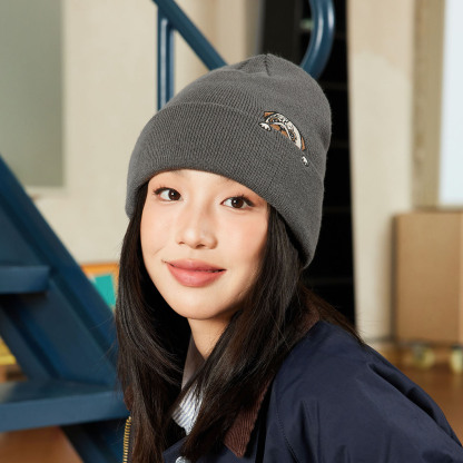 日系小狗刺繡毛線帽秋冬加厚帽子護耳針織帽男女冷帽