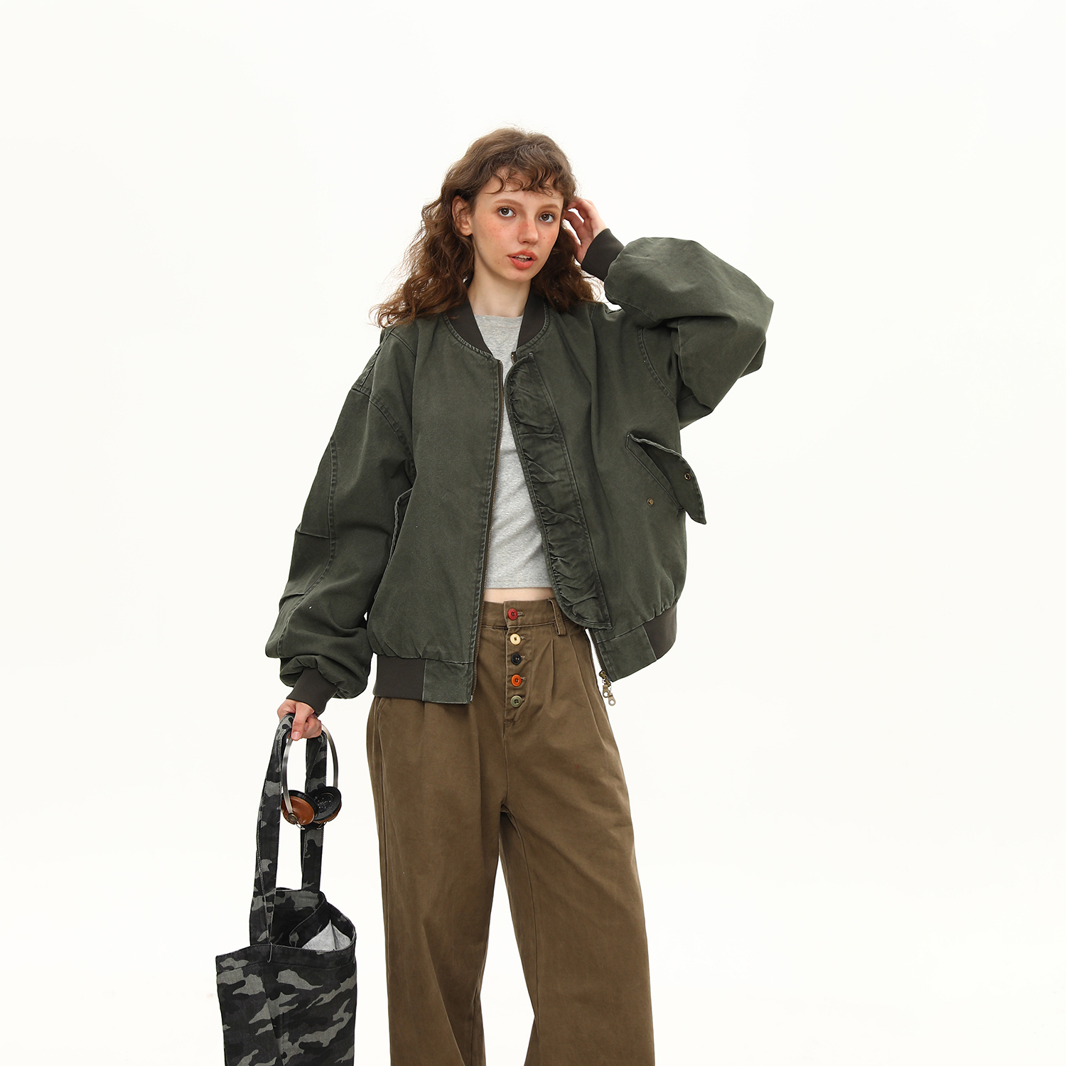 美式潮牌飛行員夾克秋季水洗重磅工裝外套男女寬鬆百搭