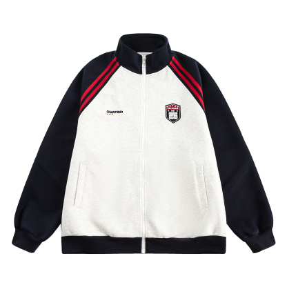 美式復古衛衣外套女秋冬季高級感拼接插肩袖衛衣開衫