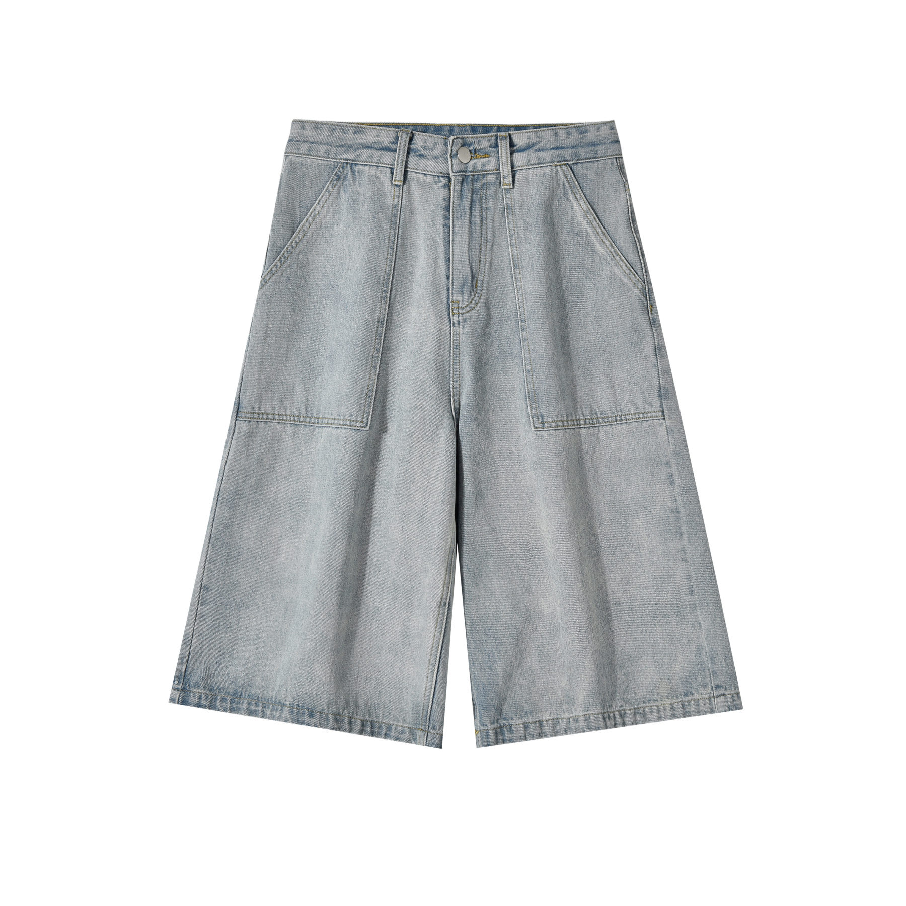 美式復古解構設計七分褲女夏寬鬆闊腿休閒短褲牛仔褲