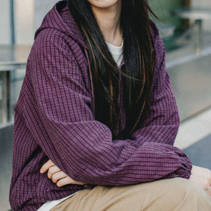 美式泡泡紗連帶帽半開襟工裝衛衣套頭衫寬鬆機能風上衣女士春