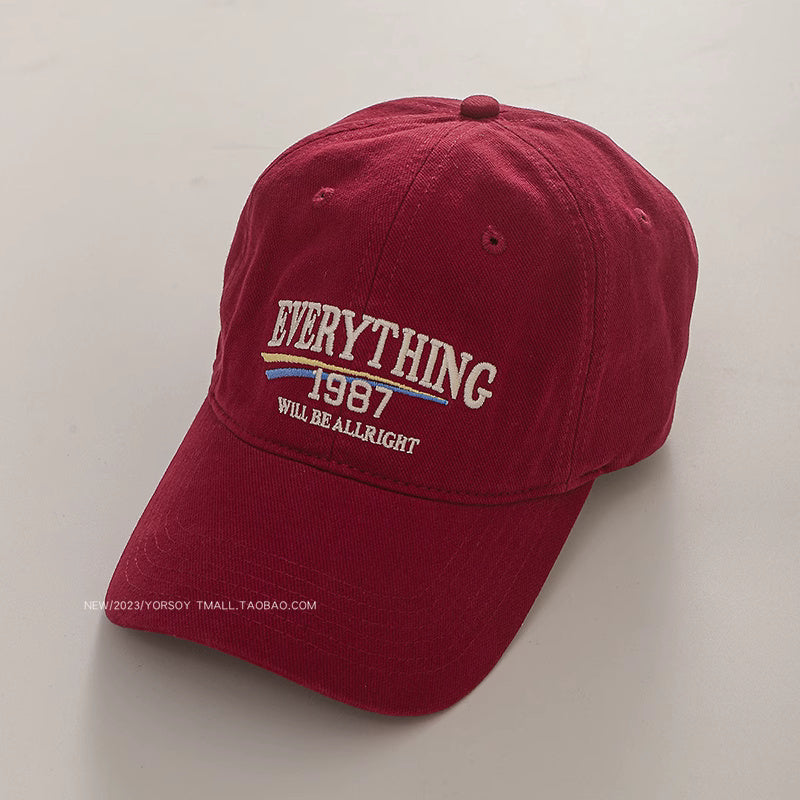 美式復古顯白酒紅色鴨舌帽子女顯臉小街頭休閒寬彎簷深頂棒球帽