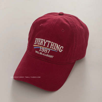 美式復古顯白酒紅色鴨舌帽子女顯臉小街頭休閒寬彎簷深頂棒球帽