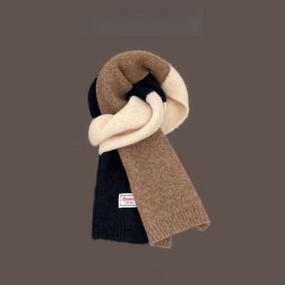 新款日系多巴胺撞色羊毛圍巾女秋冬季保暖百搭軟糯針織圍脖