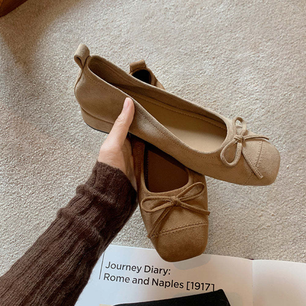 軟底蝴蝶結單鞋女春秋新款法式氣質晚晚鞋通勤芭蕾平底鞋