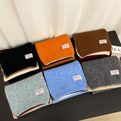 新款日系多巴胺撞色羊毛圍巾女秋冬季保暖百搭軟糯針織圍脖