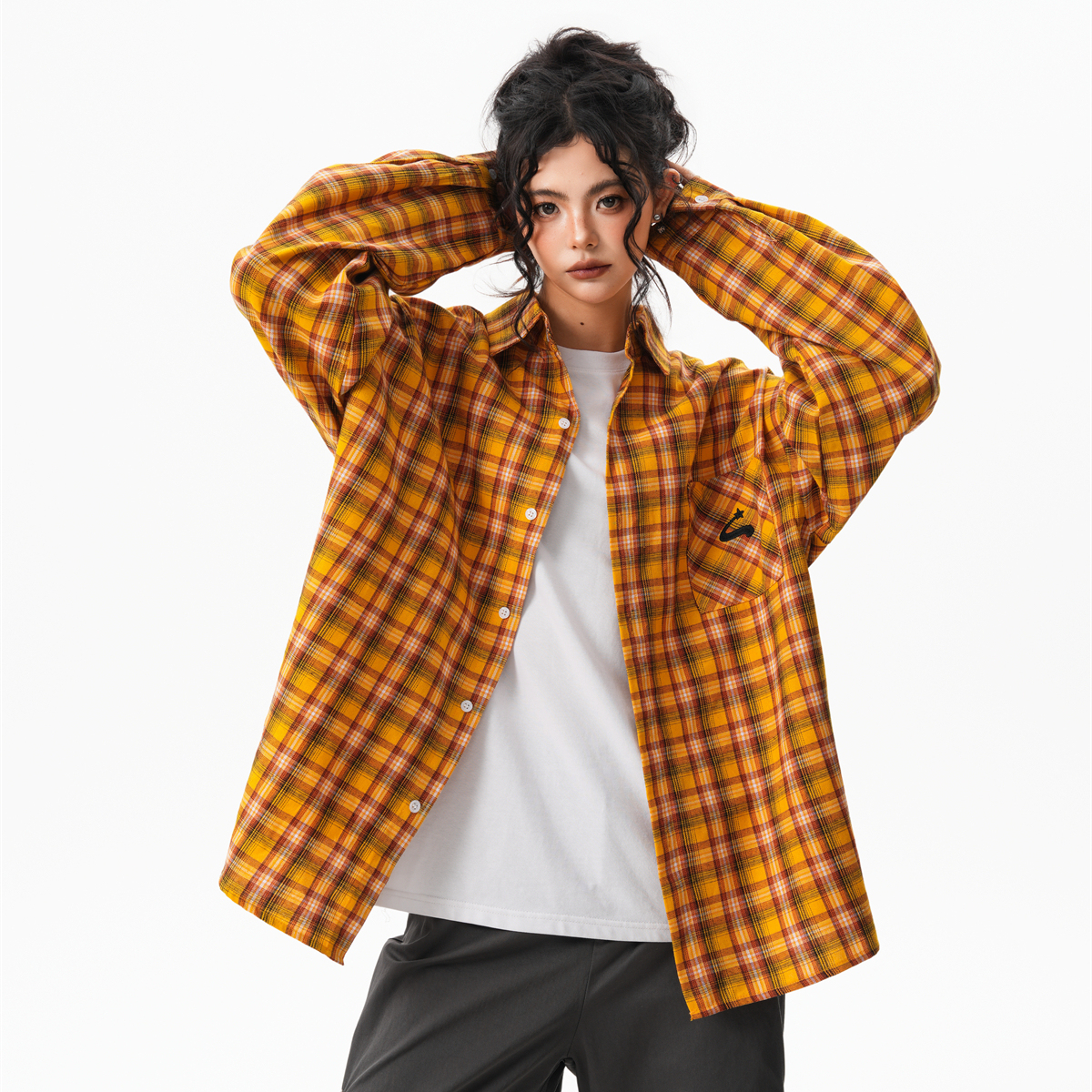 秋季多巴胺黃色格子襯衫女寬鬆休閒慵懶風百搭襯衣外套